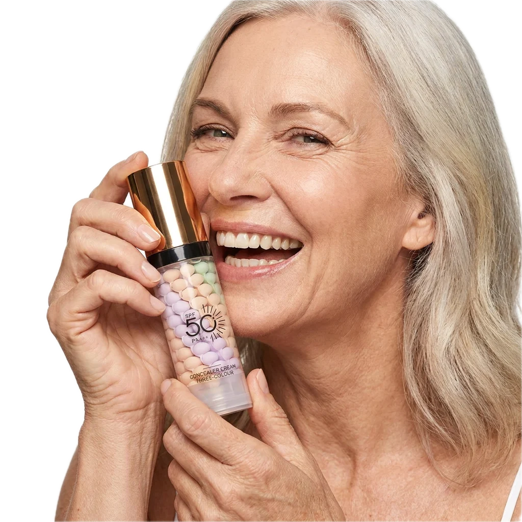 Smiling woman holding the Ovea color corrector